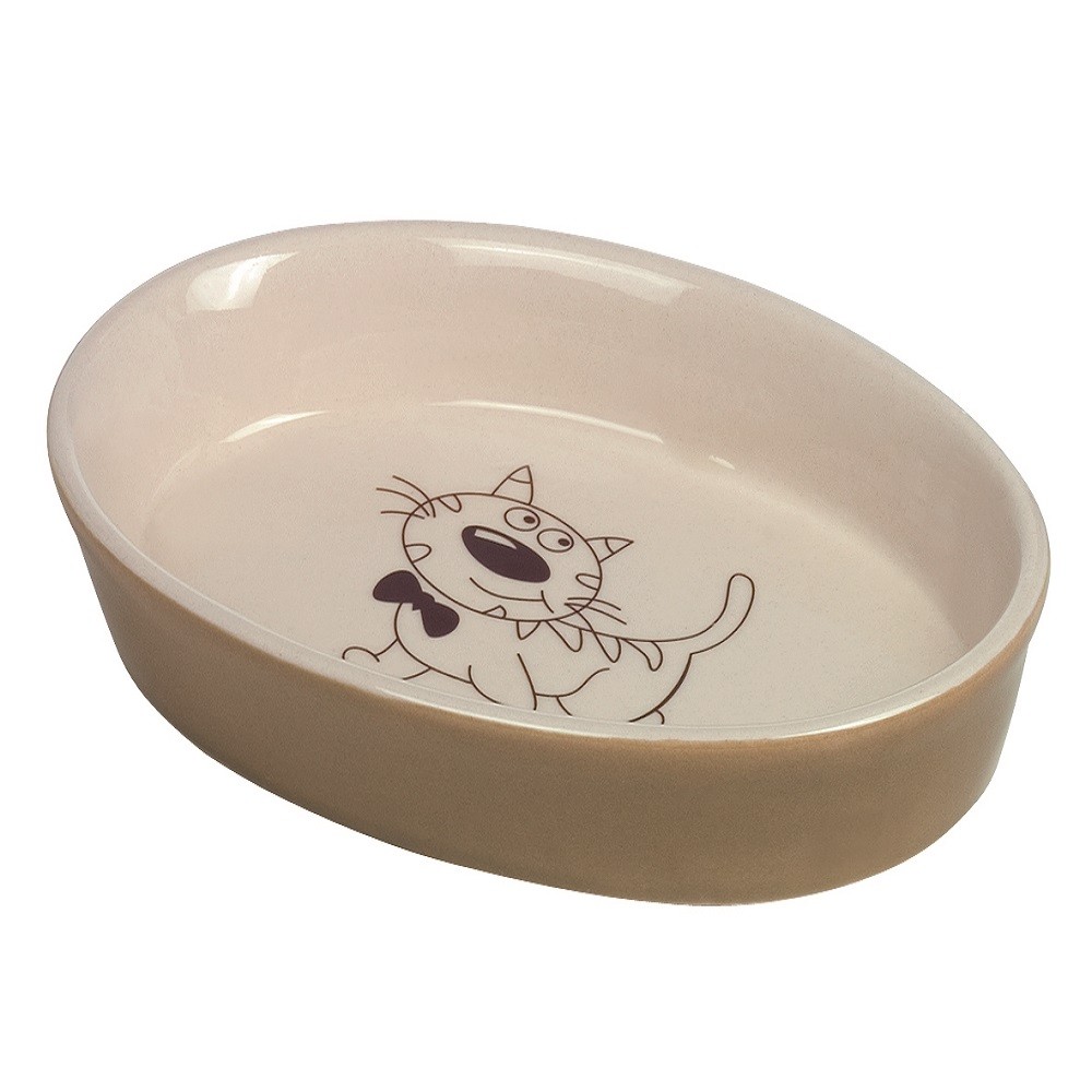 Миска для животных Nobby Cat керамическая низкая овал коричневая с рис 120мл 448₽