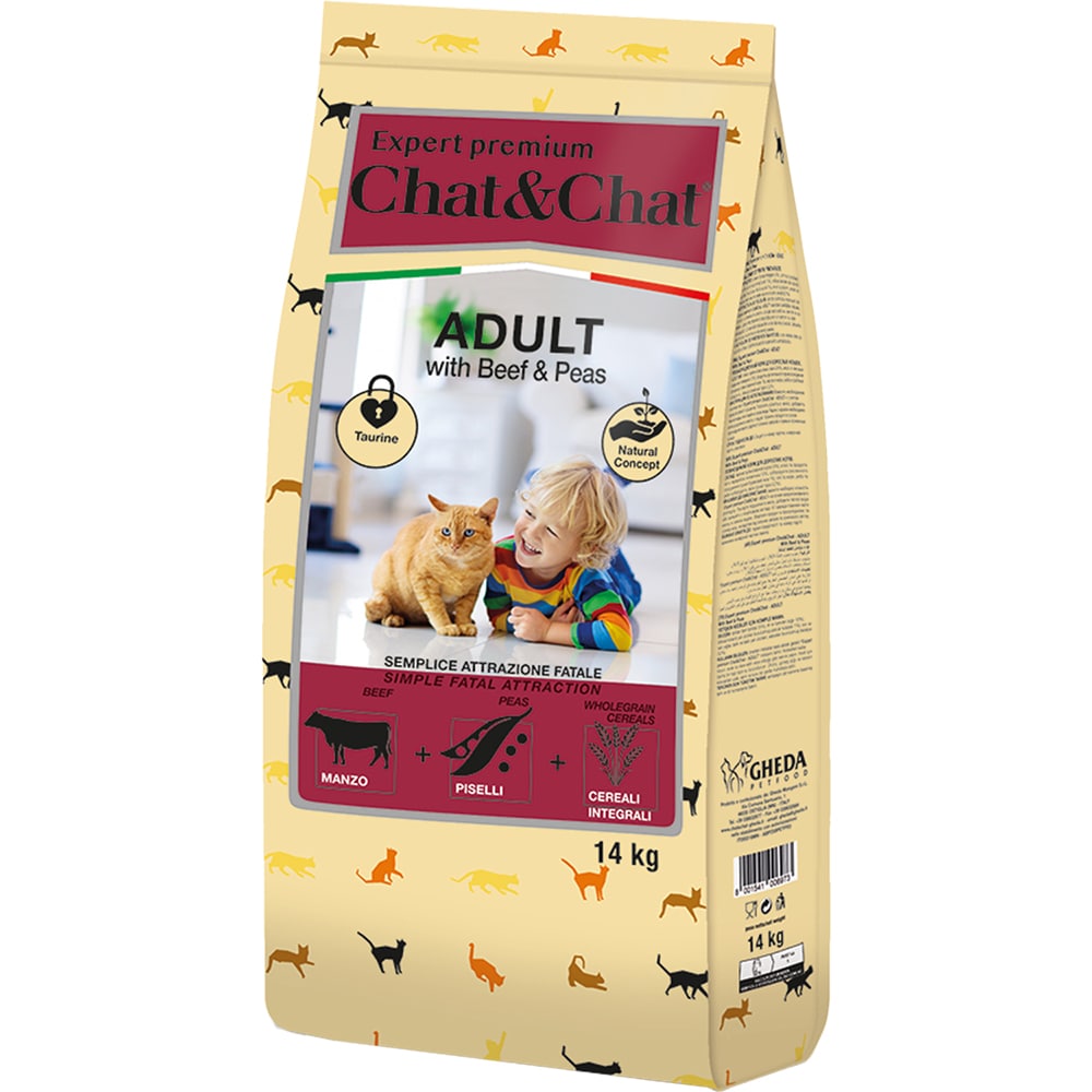 Корм для кошек CHAT&CHAT Expert Premium говядина с горохом сух. 14кг