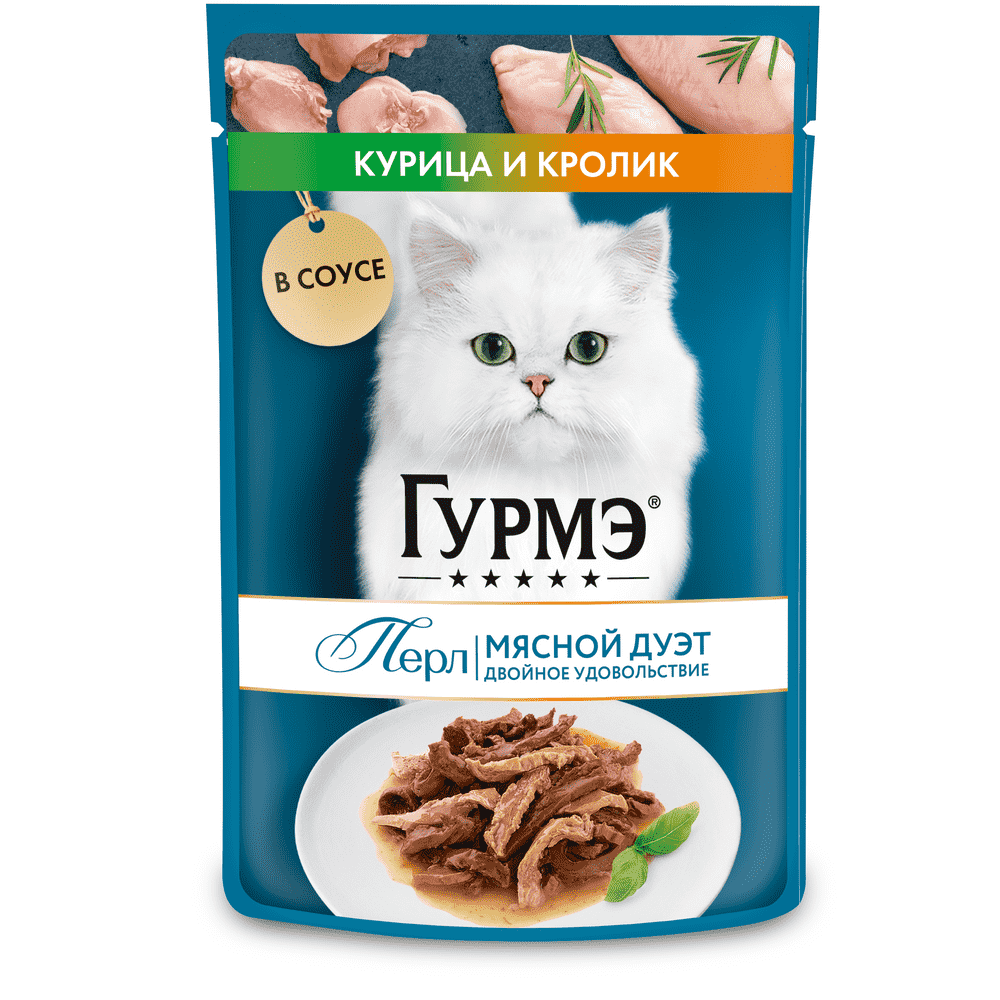 Корм для кошек ГУРМЭ Perle Кролик, курица в соусе пауч 75г корм для кошек гурмэ perle индейка в соусе пауч 75г