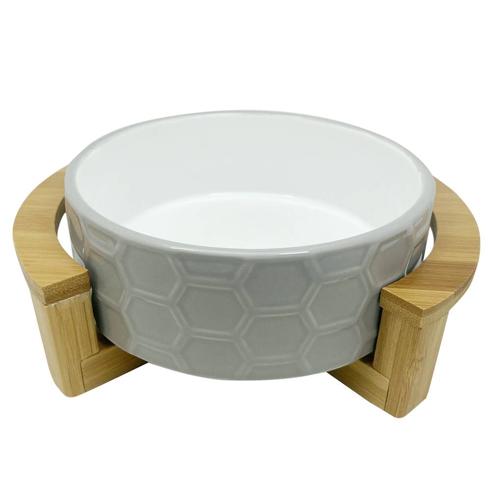 миска для животных foxie green bowl зеленая керамическая 14х14х11см 170мл Миска для животных Foxie Rhombus Bamboo Bowl серая керамическая на подставке 15,5х15,5х4,5см 820мл