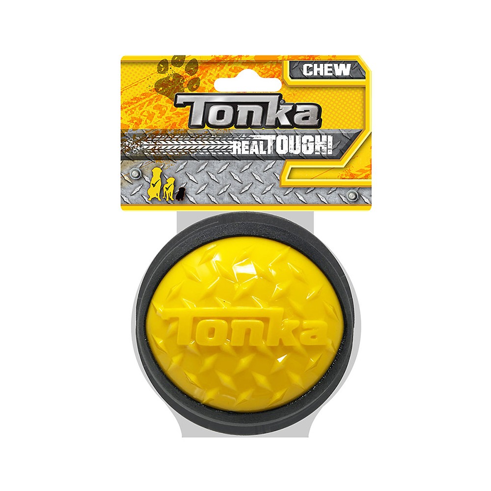 цена Игрушка для собак TONKA Мяч рифленый, цвет желтый/черный 10,2см