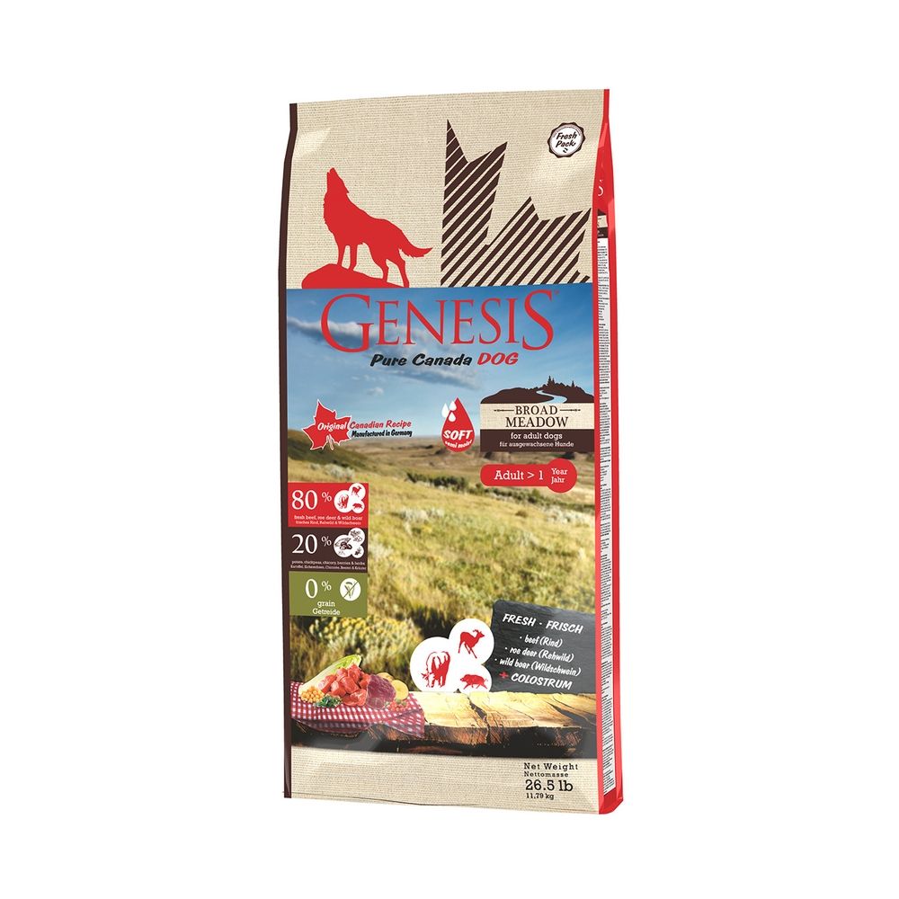 Корм для собак Genesis Pure Canada Broad Meadow Soft говядина, косуля, дикий кабан полувлаж. 11,79кг