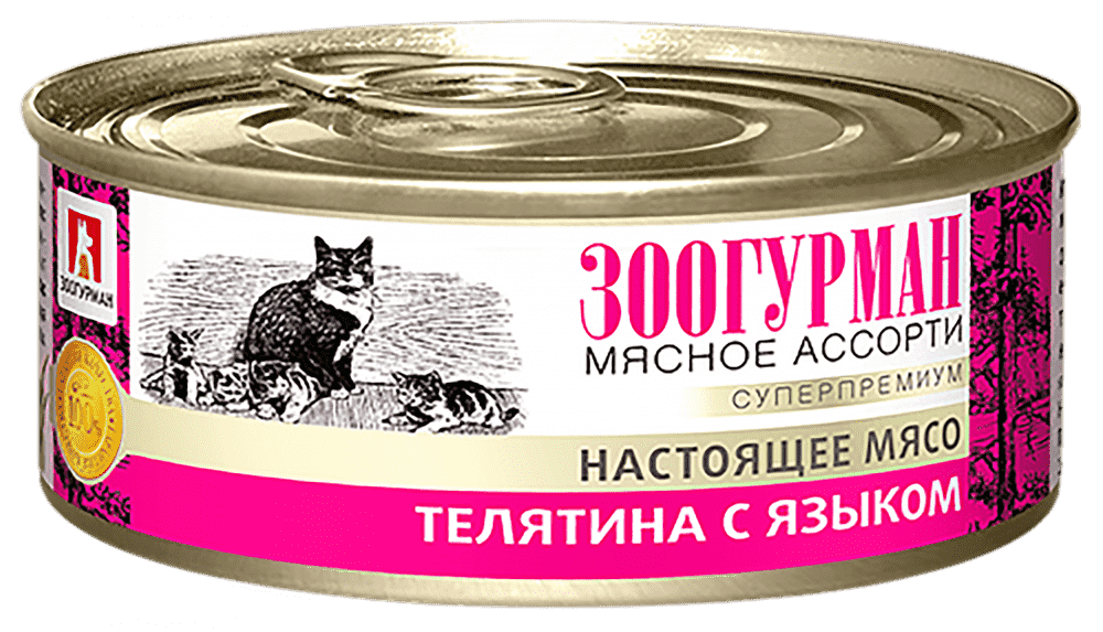 Корм для кошек Зоогурман Мясное Ассорти Телятина с языком банка 100г фотографии