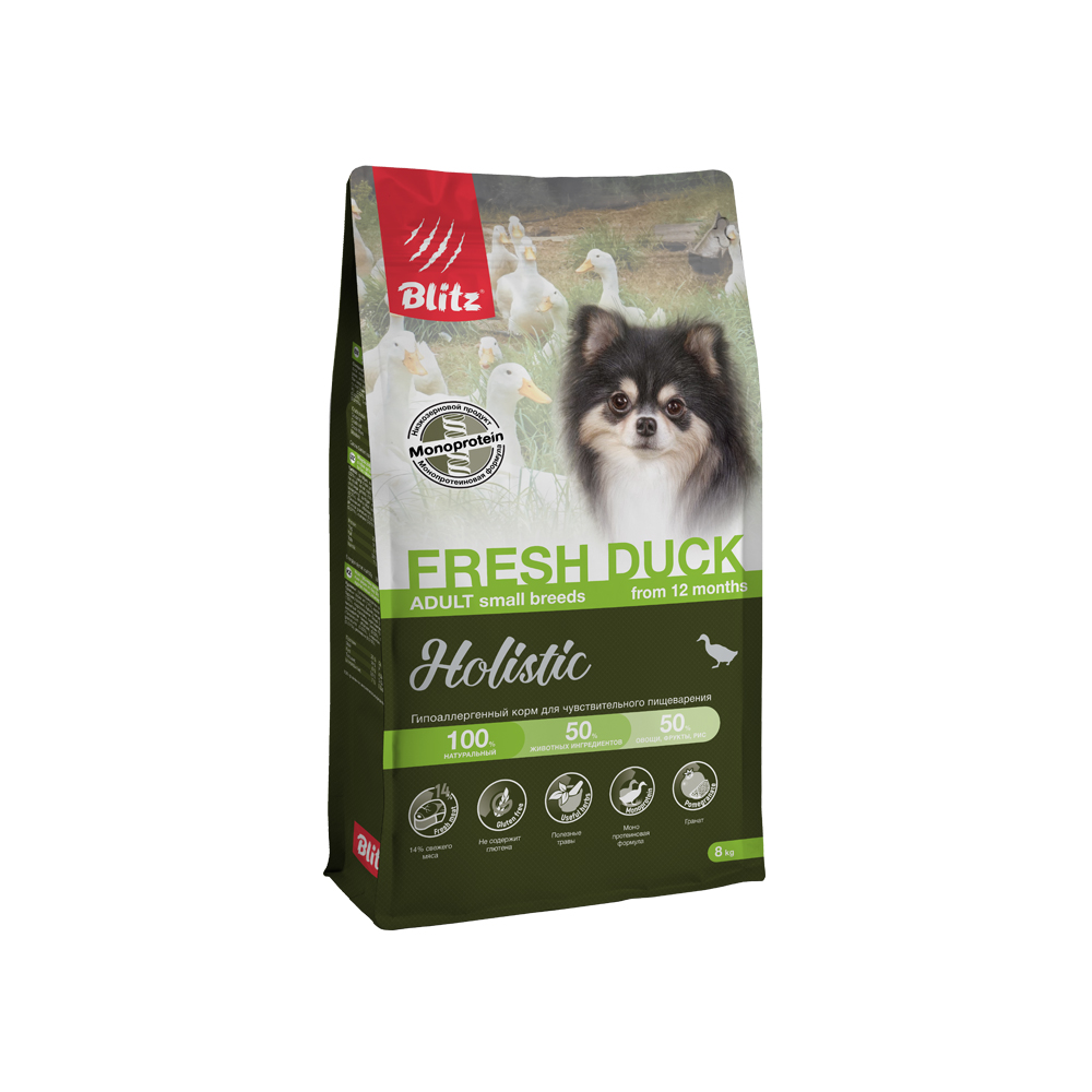 Корм для собак Blitz Holistic для мелких пород утка сух 8кг 10250₽