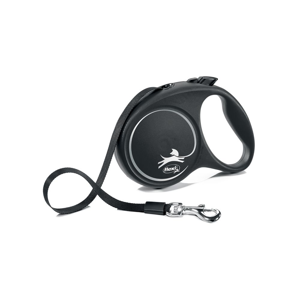 Рулетка для собак Flexi Black Design M (до 25 кг) 5 м лента черный/серебро flexi black design tape s поводок рулетка для собак голубая 5 м до 15 кг