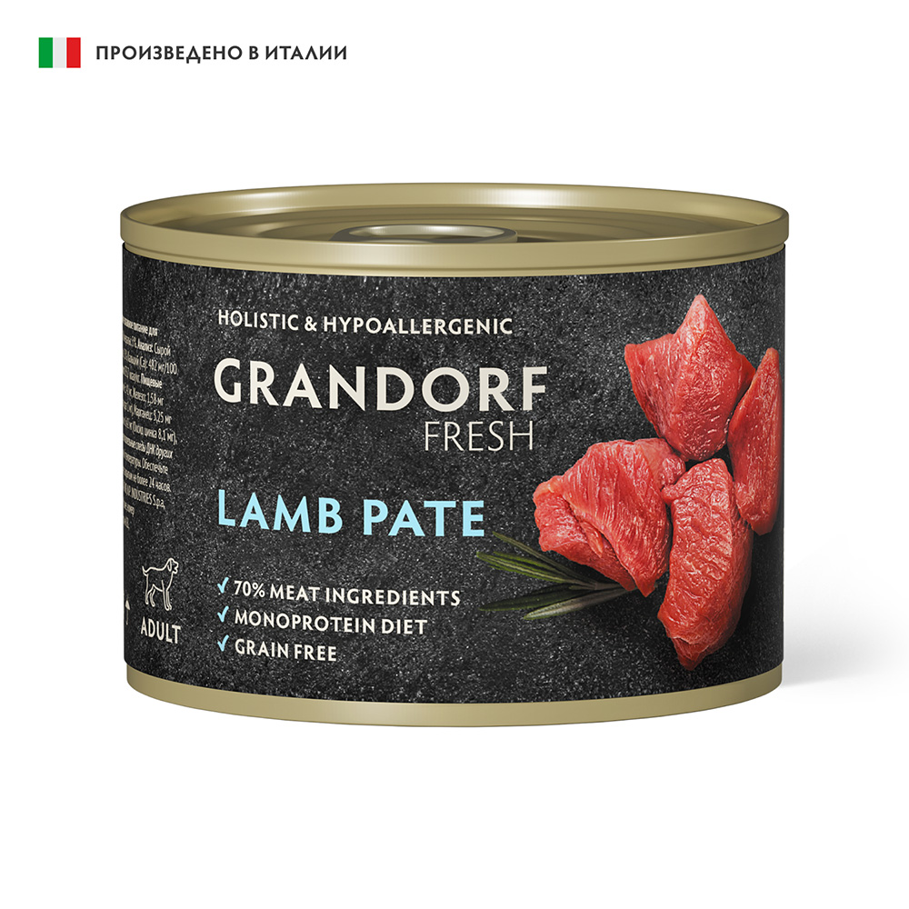 Корм для собак GRANDORF FRESH Паштет из ягненка банка 200г