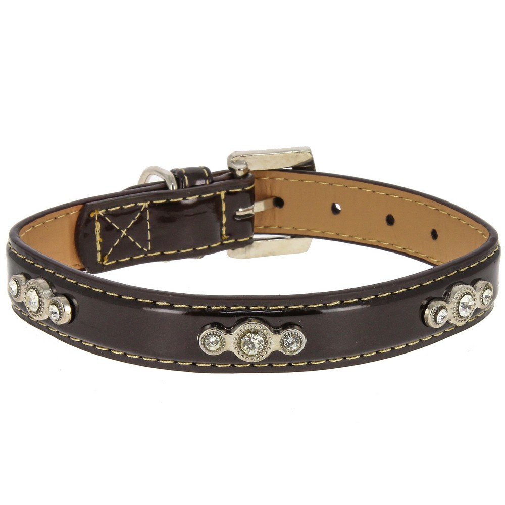 Ошейник для собак КАСКАД Колибри лаковый с украшением со стразами 20ммх40см вишневый