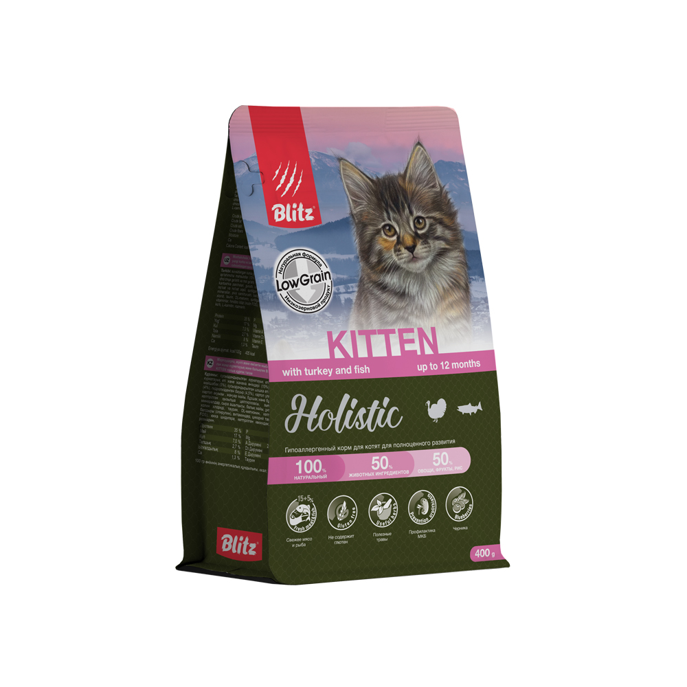 Корм для котят Blitz Holistic индейка с рыбой сух 400г 799₽