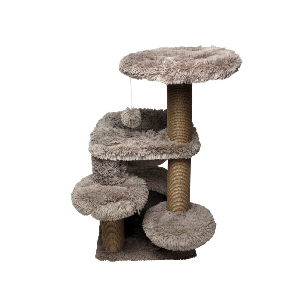Когтеточка для кошек DUBEX Fluffy Сave с гамаком и домиком бежевая 60x65x84см