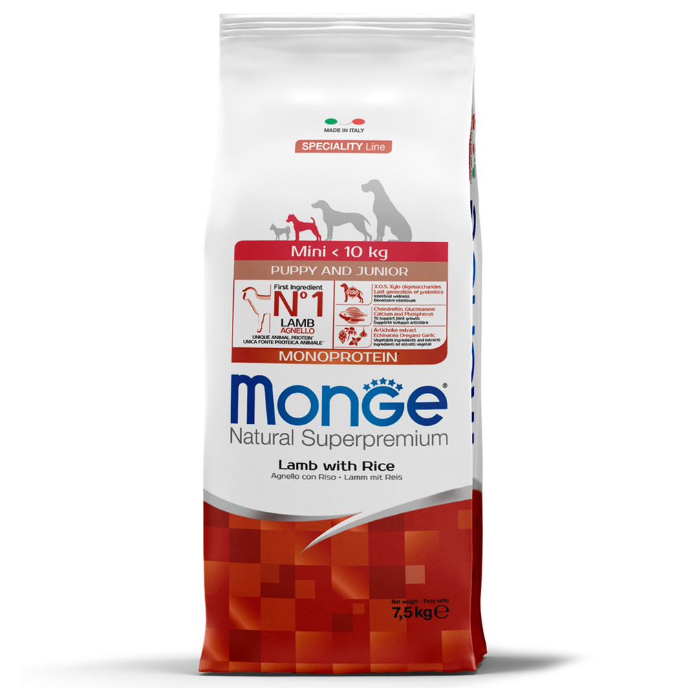 Корм для щенков Monge Dog Speciality Line Monoprotein для мелких пород из ягненка с рисом сух75кг 8930₽