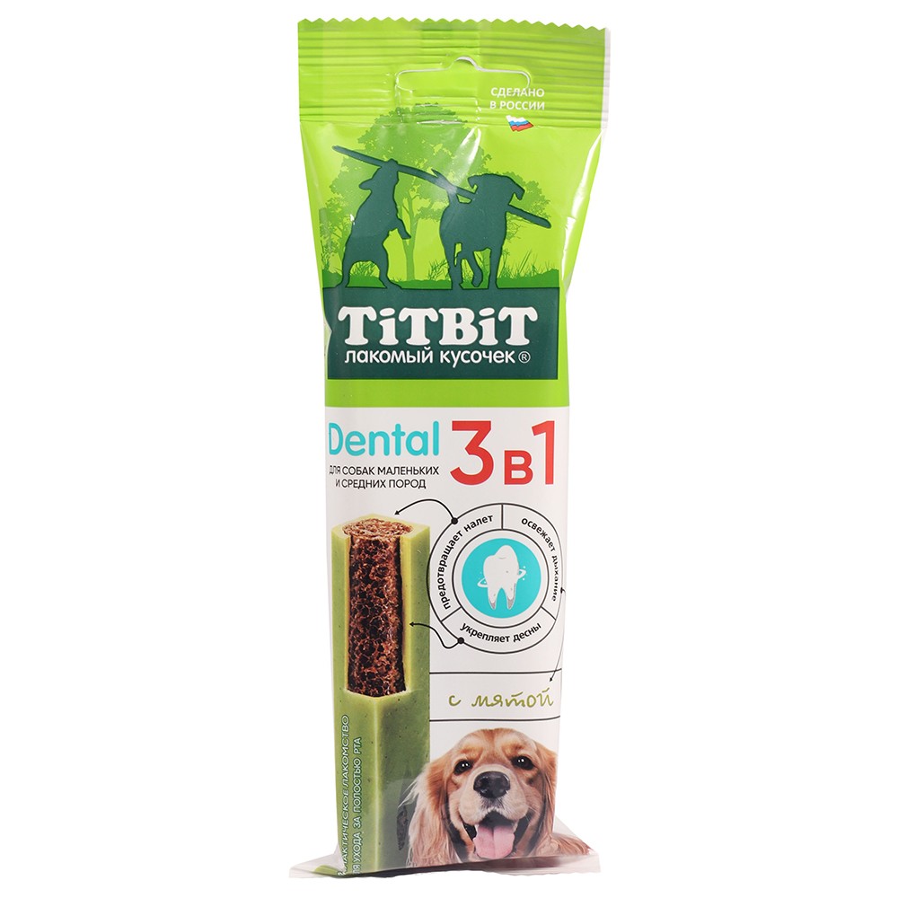 Лакомство для собак TITBIT Dental для средних пород 3в1 с мятой 110г titbit titbit дентал 3в1 с мятой для собак крупных пород 95 гр 95 гр