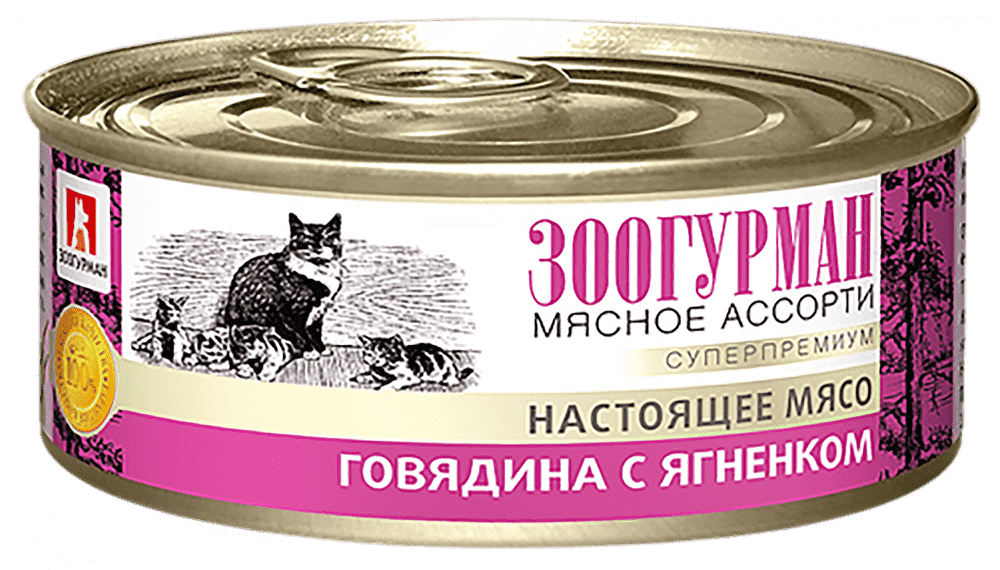 Корм для кошек Зоогурман Мясное Ассорти Говядина с ягненком банка 100г