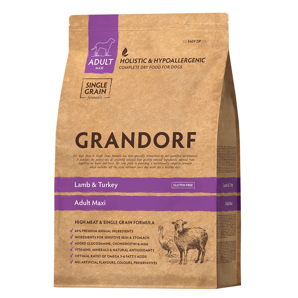 Корм для собак GRANDORF для крупных пород, ягнёнок с индейкой сух. 3кг grandorf сухой корм для собак крупных пород с индейкой 3 кг
