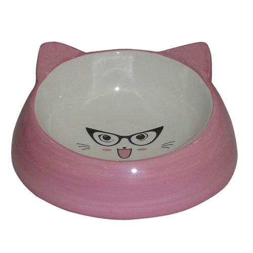 Миска для животных Foxie Cat in Glasses розовая керамическая 14,7х14,7х6,3см 150мл цена и фото