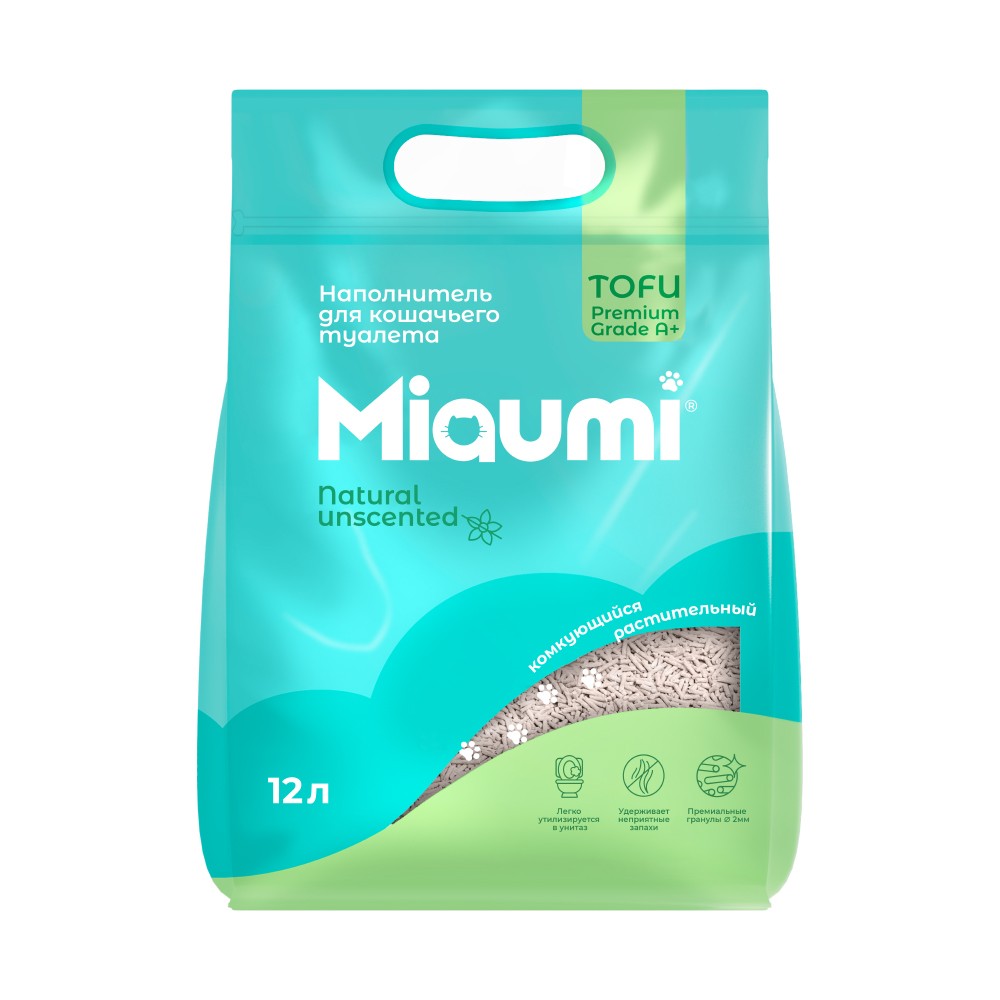 Наполнитель для кошачьего туалета MIAUMI Tofu Natural комкующийся без ароматизатора 12л