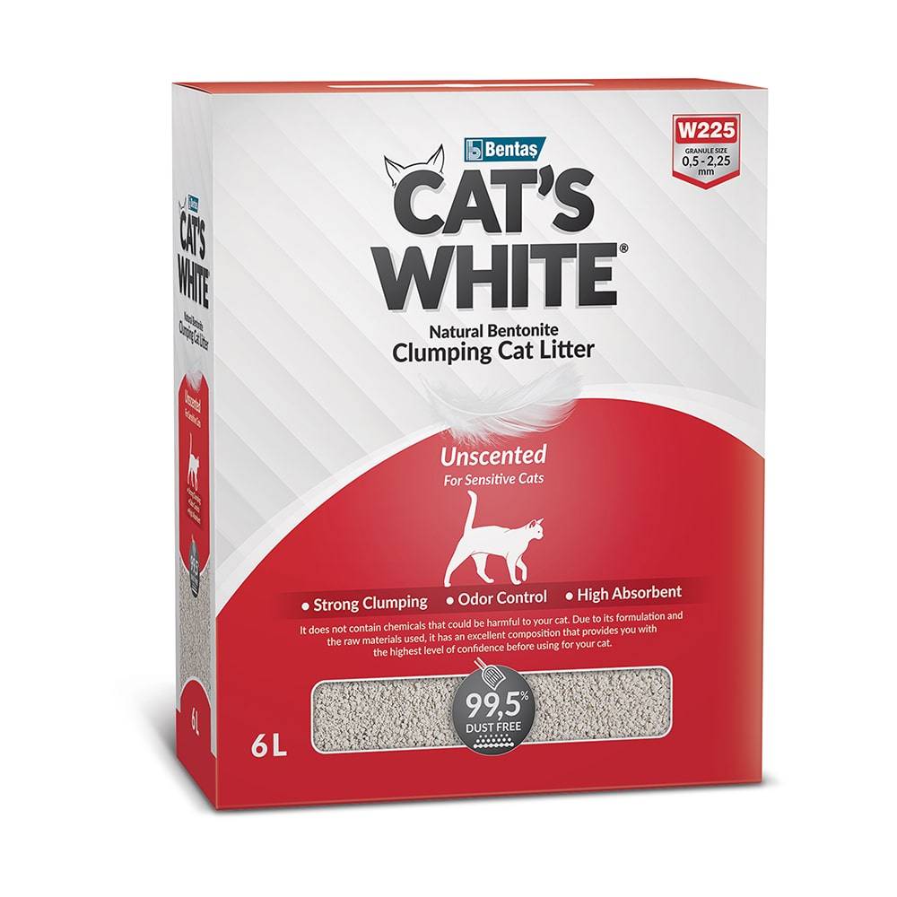 Наполнитель для кошачьего туалета CAT'S WHITE Natural комкующийся натуральный без ароматизатора 6л наполнитель для кошачьего туалета без ароматизатора sensitive cat s grey 10кг