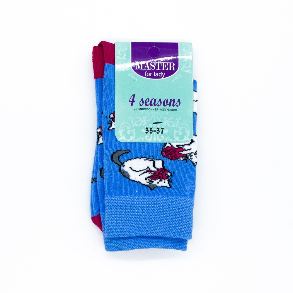 носки master socks панда в пиджаке св зелёный женские р 25 Носки MASTER SOCKS Кот с клубком голубой женские р.25