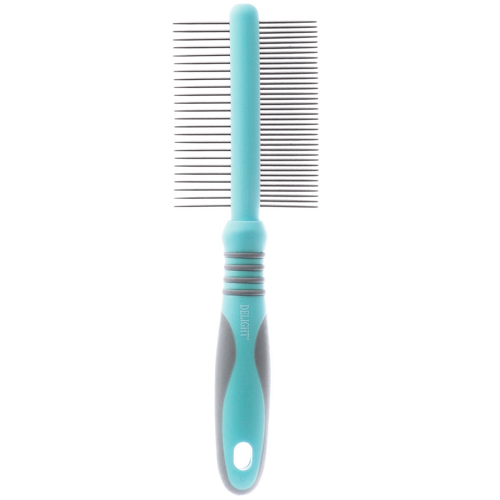 Расчёска для животных DeLIGHT Aqua с quotкольцами quot двухсторонняя 2437 зубьев 25мм 1239₽