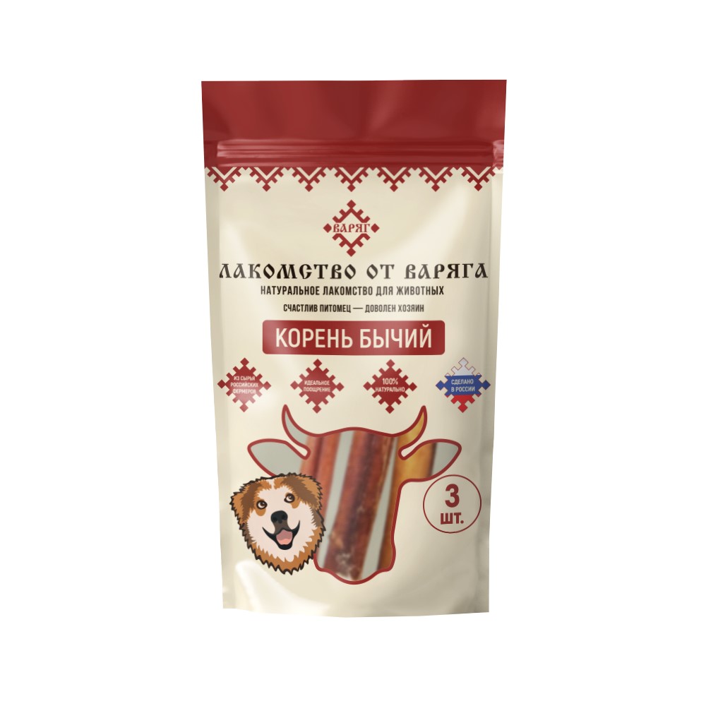 Лакомство для собак ВАРЯГ Корень бычий для средних и крупных пород 3шт