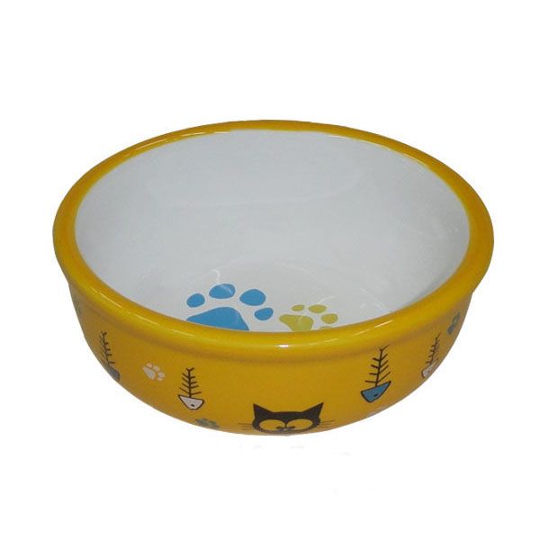 цена Миска для животных Foxie Hungry Cat желтая керамическая 13х5см 360мл