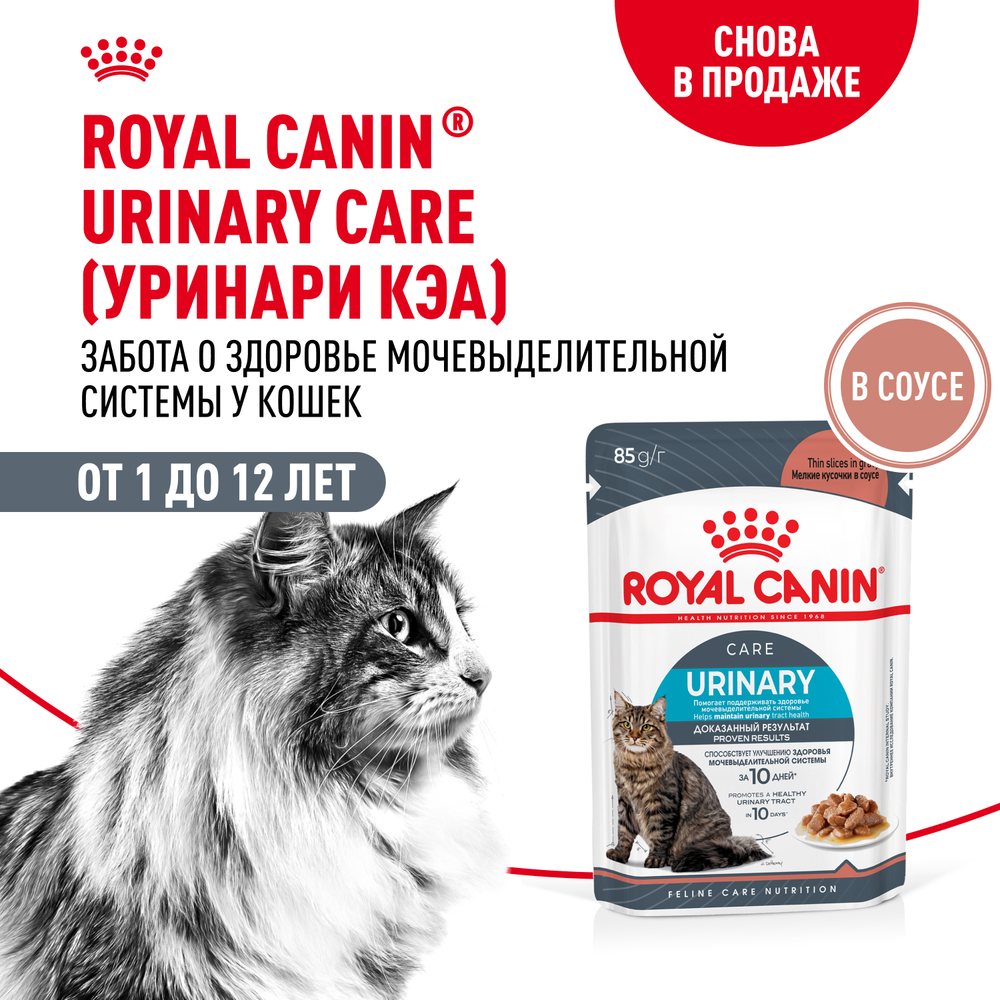 Корм для кошек ROYAL CANIN Urinary Care для поддздор мочевыдсист мелккусочки в соусе пауч 85г 98₽