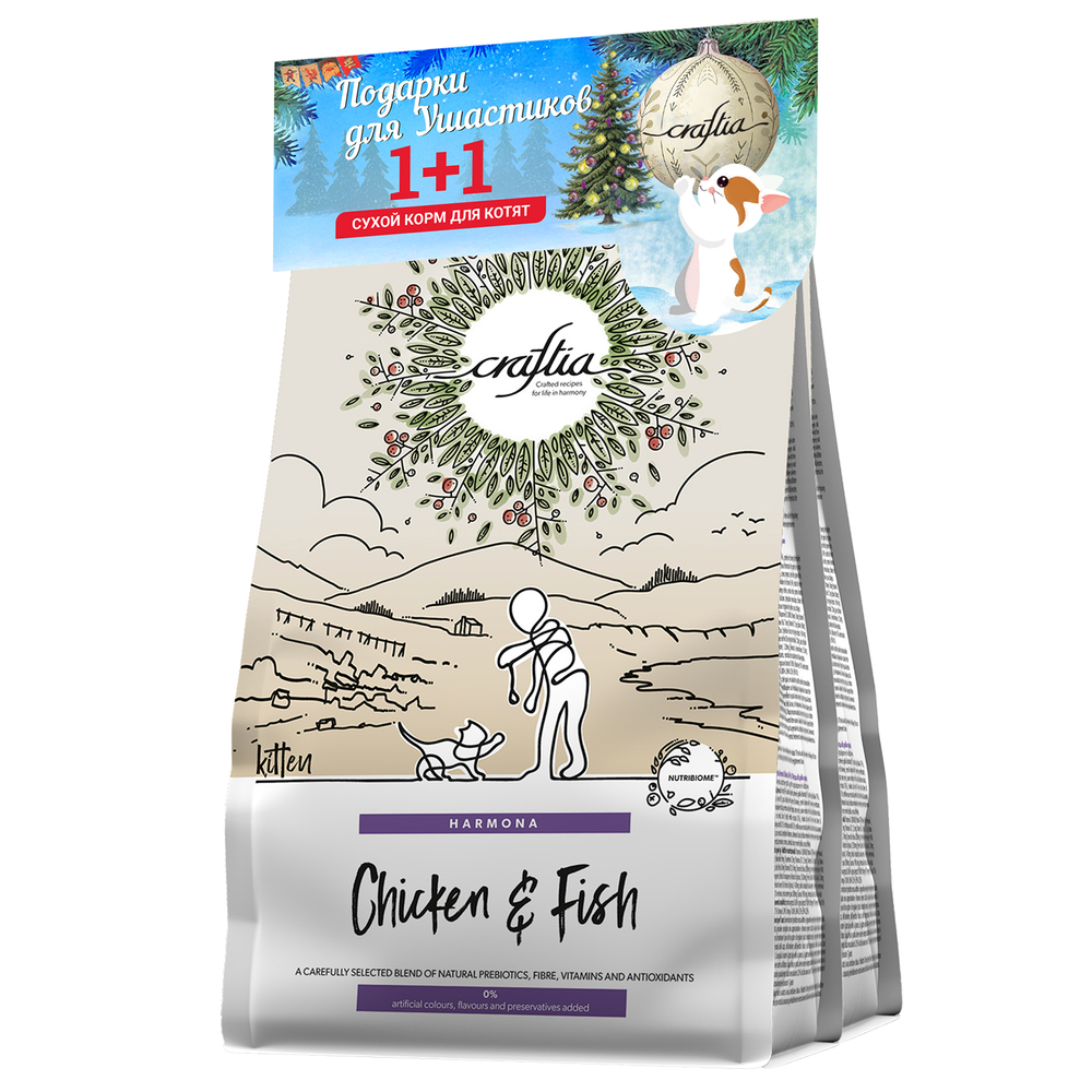 Корм для котят CRAFTIA Harmona курица и рыба сух 320320г НАБОР 899₽