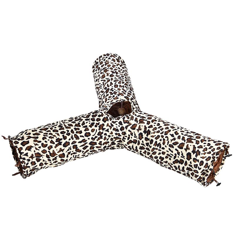 Тоннель для кошек Foxie трехрукавный с леопардовым принтом 25х55см