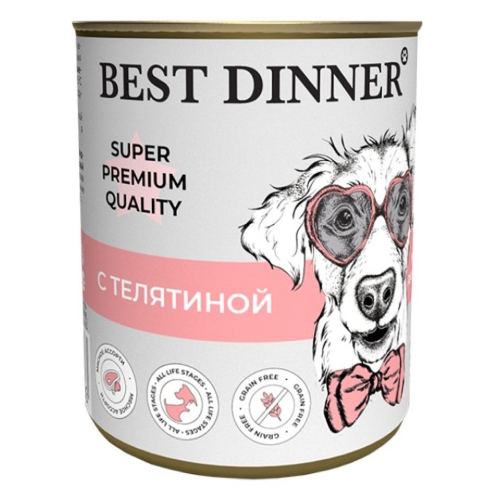 Корм для щенков и молодых собак Best Dinner Super Premium Мясные деликатесы телятина банка 340г корм для собак и щенков best dinner high premium с 6 мес натуральная телятина банка 340г