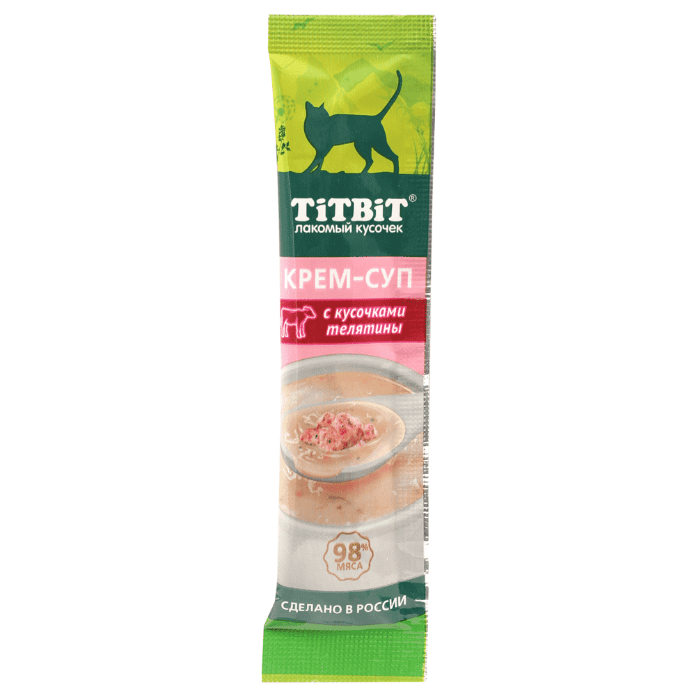 Лакомство для кошек TITBIT Крем-суп с кусочками телятины 10г лакомство для собак titbit нарезка из телятины 300г xxl выгодная упаковка