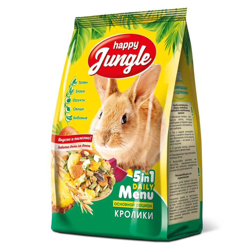 Корм для кроликов HAPPY JUNGLE 400г корм для грызунов happy jungle для декоративных крыс 400г