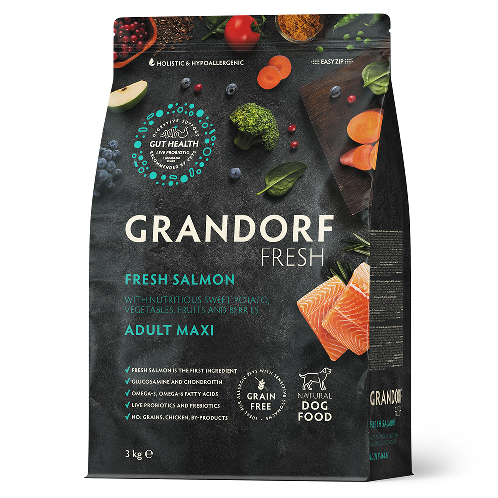 Корм для собак GRANDORF FRESH Dog для крупных пород, филе лосося с бататом сух. 3кг