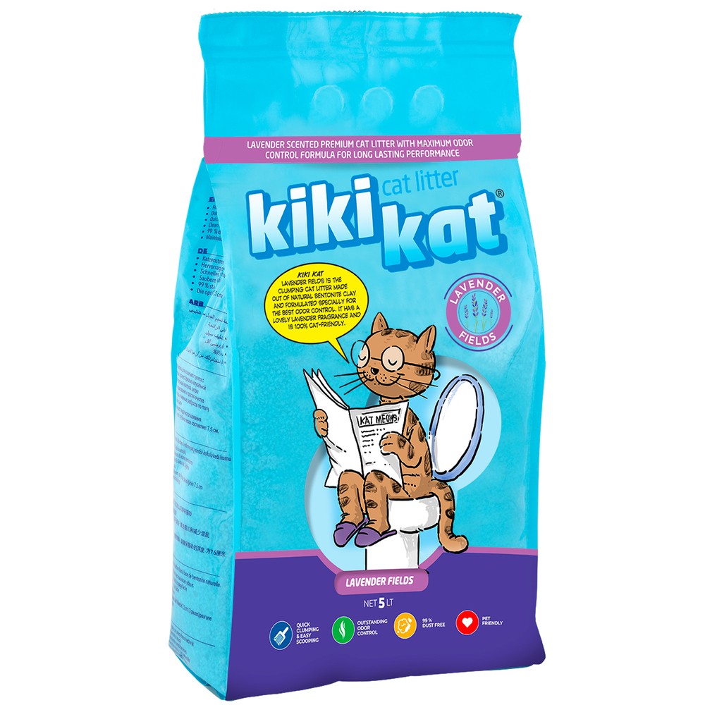 Наполнитель для кошачьего туалета KIKIKAT с ароматом Лаванда комкующийся 5л наполнитель для кошачьего туалета kikikat комкующийся супер белый 10л