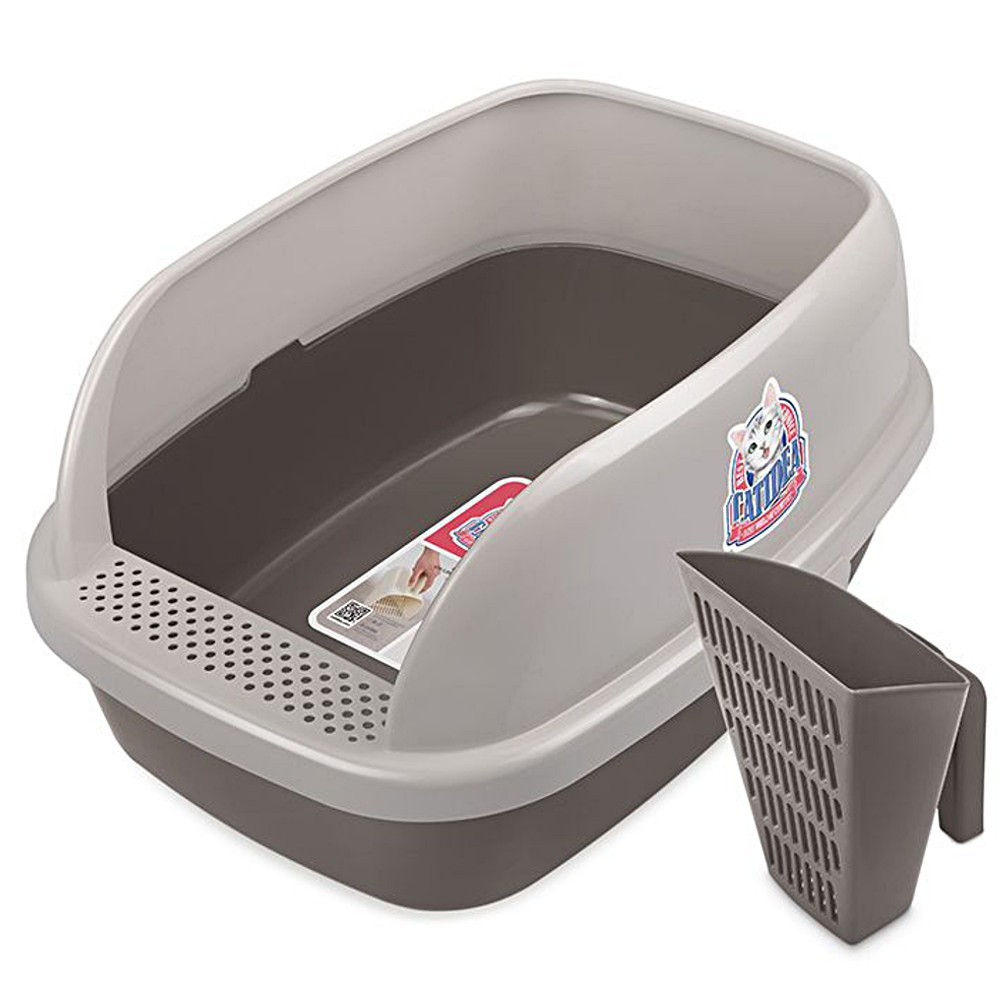 Туалет для кошек CATIDEA высокий борт, с совком, коричневый 51х38х25см