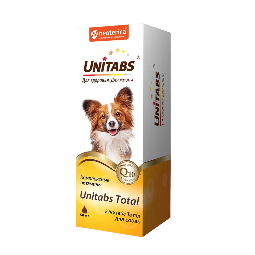 таблетки unitabs calciplus с q10 для собак Витамины для собак UNITABS Тотал с Q10 50мл