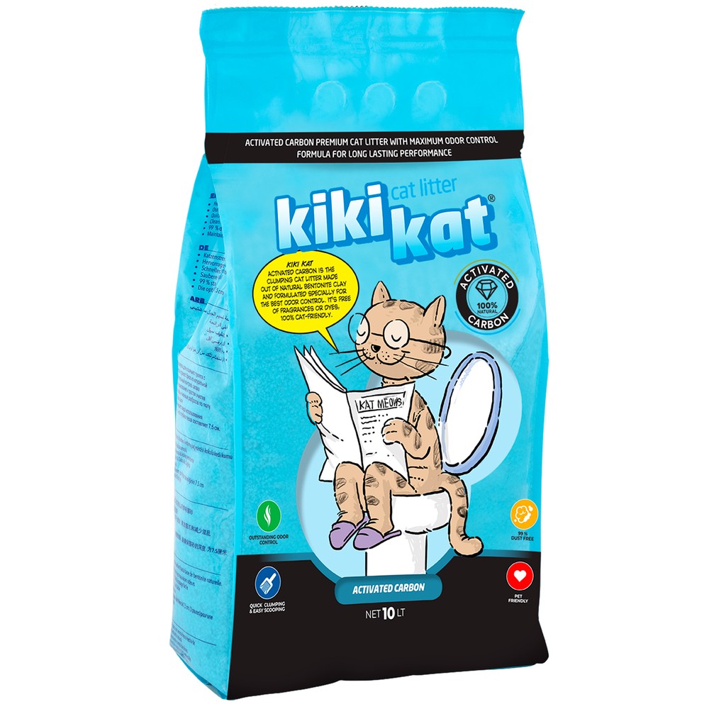 Наполнитель для кошачьего туалета KIKIKAT "Активированный уголь" комкующийся 10л