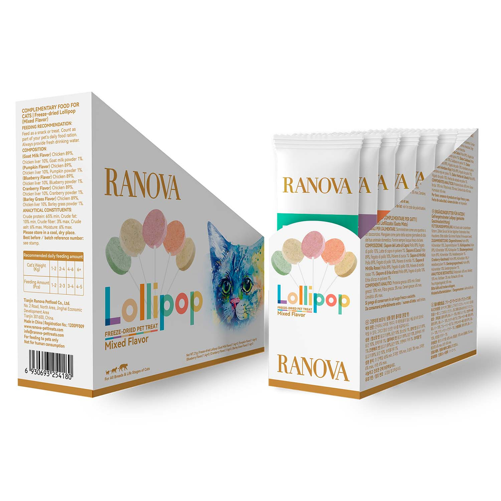 Лакомство для кошек RANOVA сублимированное на палочке микс вкусов 14г х 15шт 1120₽