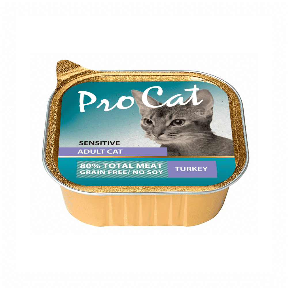 Корм для кошек Pro Cat для чувствительного пищеварения, паштет с индейкой ламист. 100г