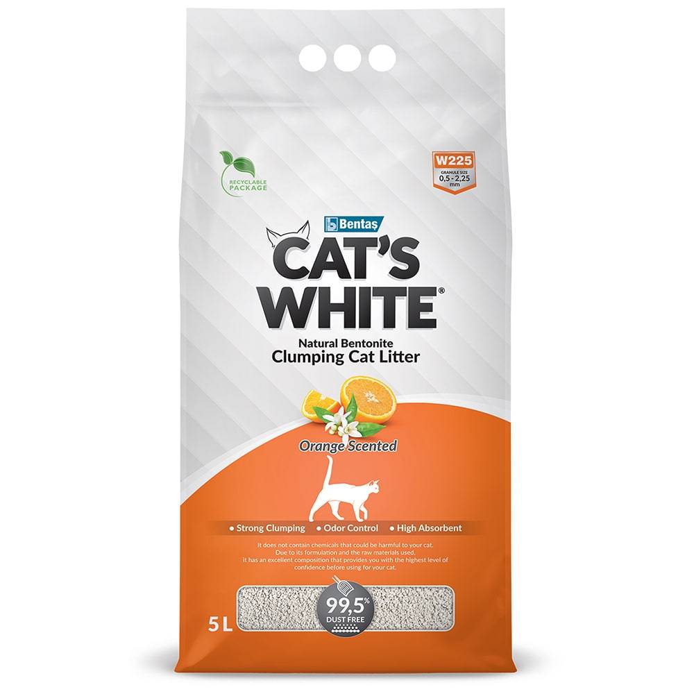 Наполнитель для кошачьего туалета CAT'S WHITE Orange комкующийся с ароматом апельсина 5л
