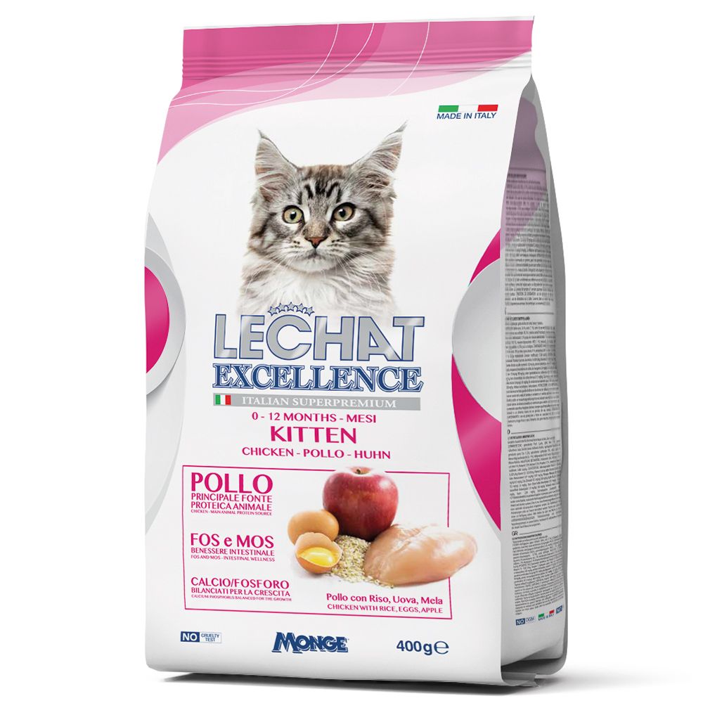 Корм для котят LECHAT EXCELLENCE Kitten курица, рис, яйца, яблоки сух. 400г корм для кошек lechat excellence hairball для вывода шерсти курица рис яйца яблоки сух 400г