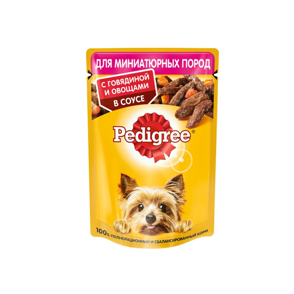 цена Корм для собак Pedigree для миниатюрных пород, говядина с овощами в соусе пауч 85г