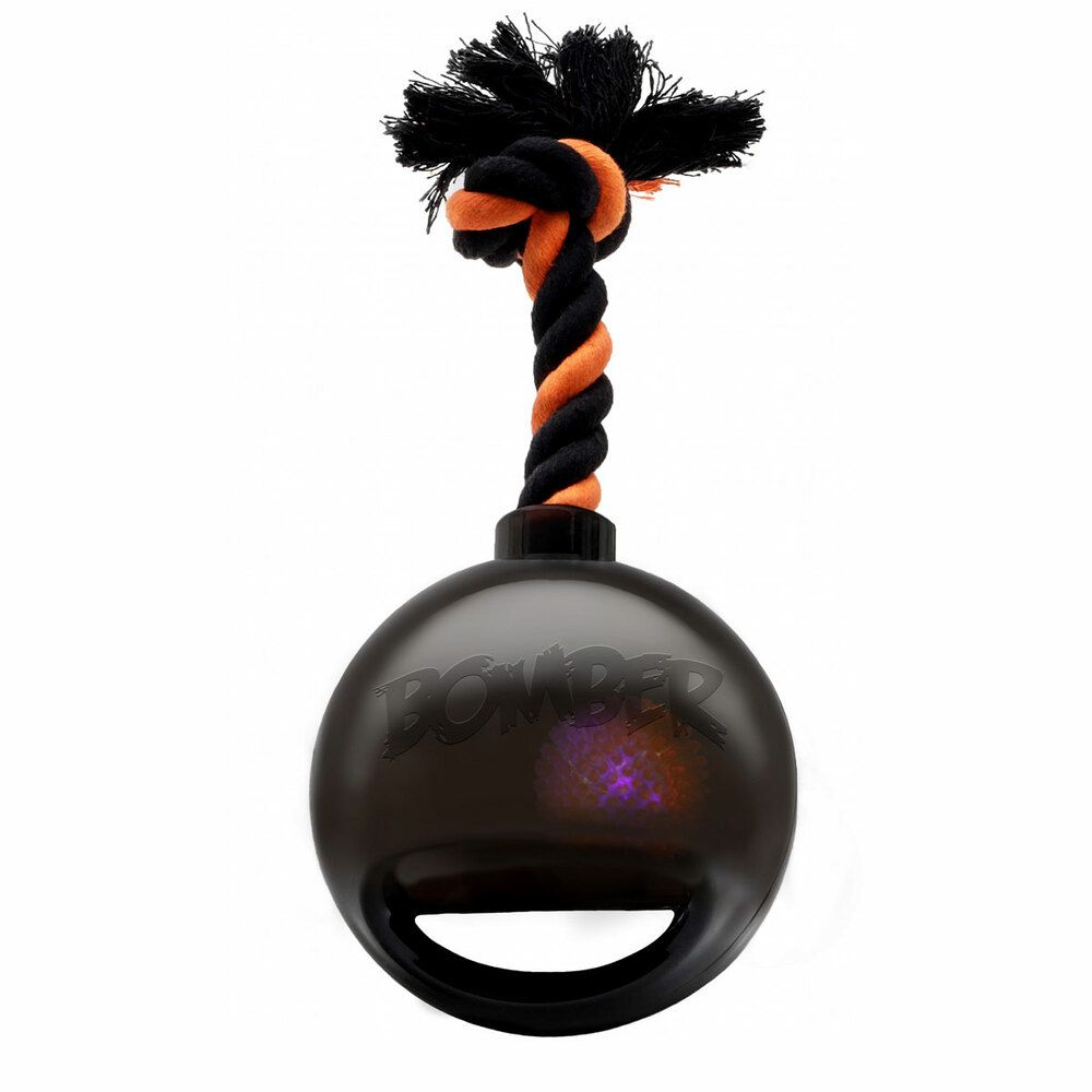 Игрушка для собак HAGEN Bomber Мяч светящийся с ручкой на веревке, черный 17см