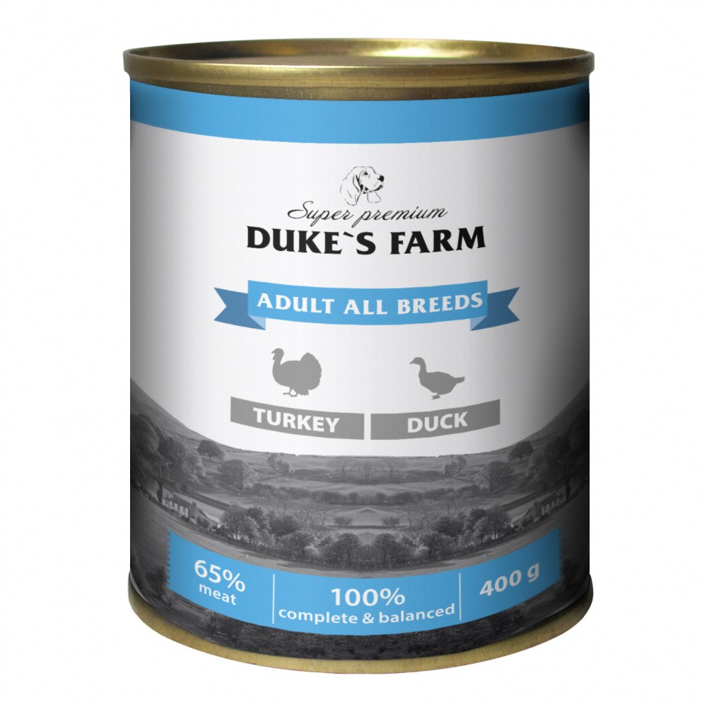 корм для собак duke s farm паштет из курицы с говяжьими потрошками банка 200г Корм для собак DUKE'S FARM Паштет из индейки с уткой банка 400г