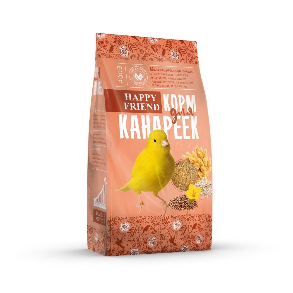 Корм для птиц HAPPY FRIEND для канареек 500г корм для птиц happy jungle для канареек 500г