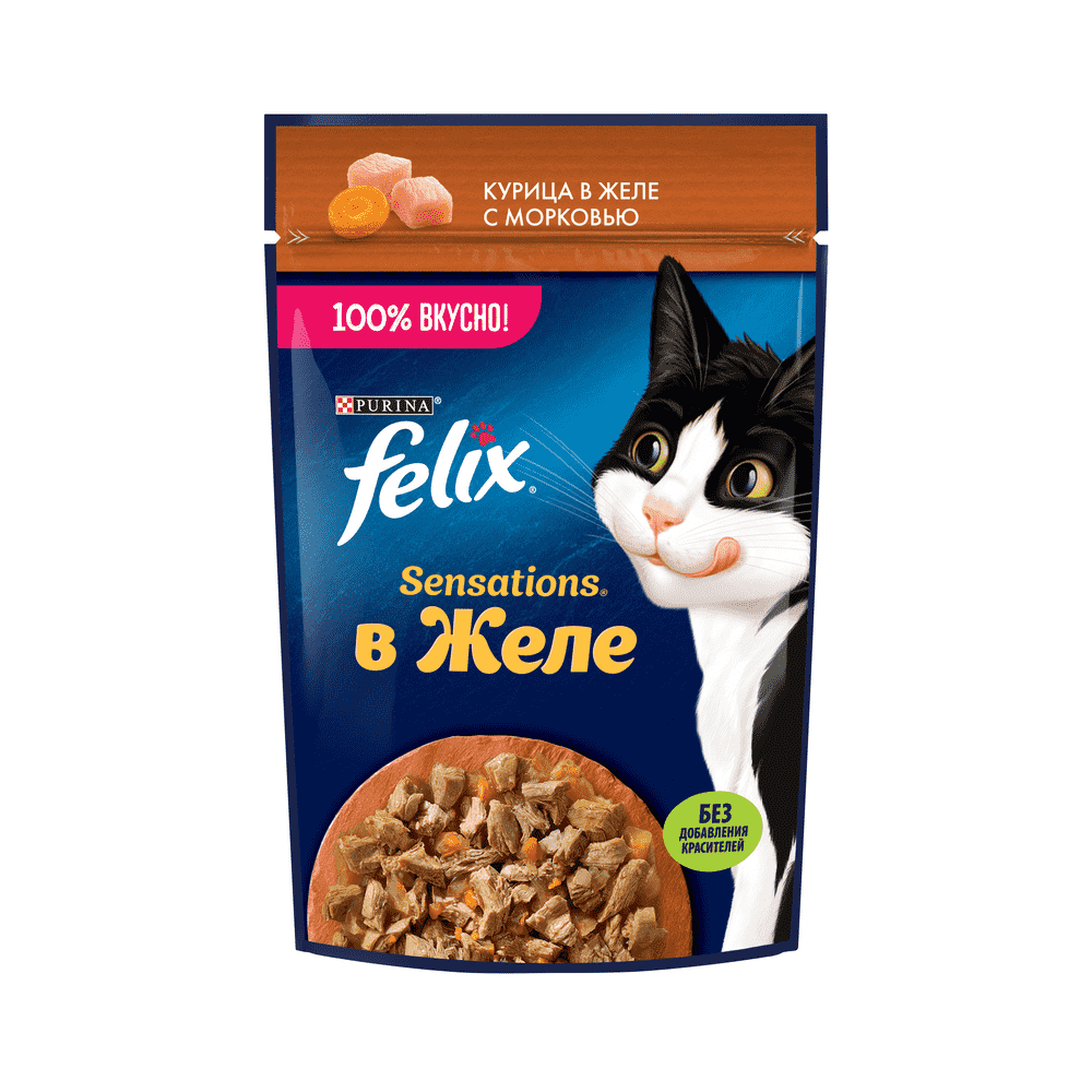 Корм для кошек FELIX Sensations Желе курица с морковью пауч 75г корм для котят felix аппетитные кусочки курица пауч 75г