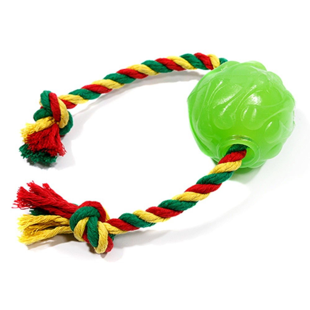 цена Игрушка для собак DOGLIKE Мяч Космос с канатом с этикеткой (зеленый)