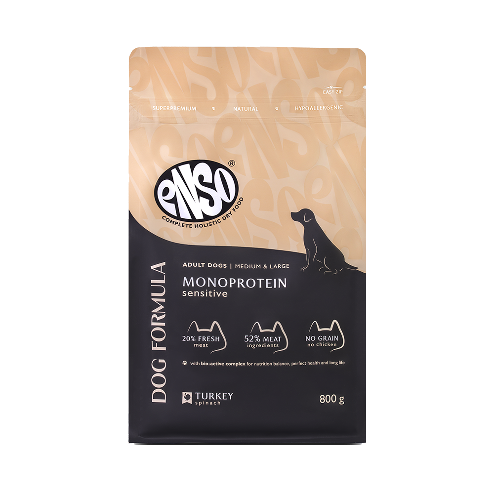 Корм для собак ENSO formula Monoprotein для ср. и кр.пород, с индейкой и шпинатом сух. 800г