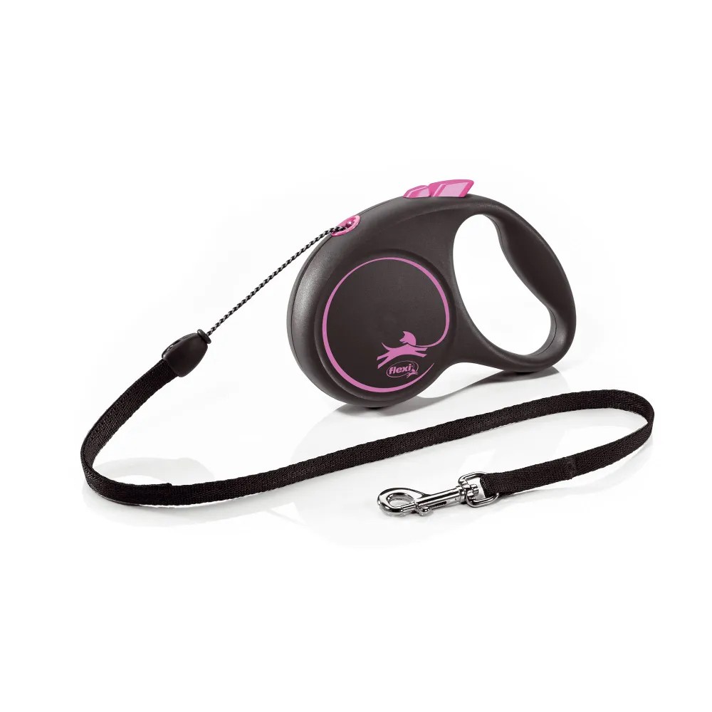 Рулетка для собак Flexi Black Design S тросовая 5м розовая цена и фото