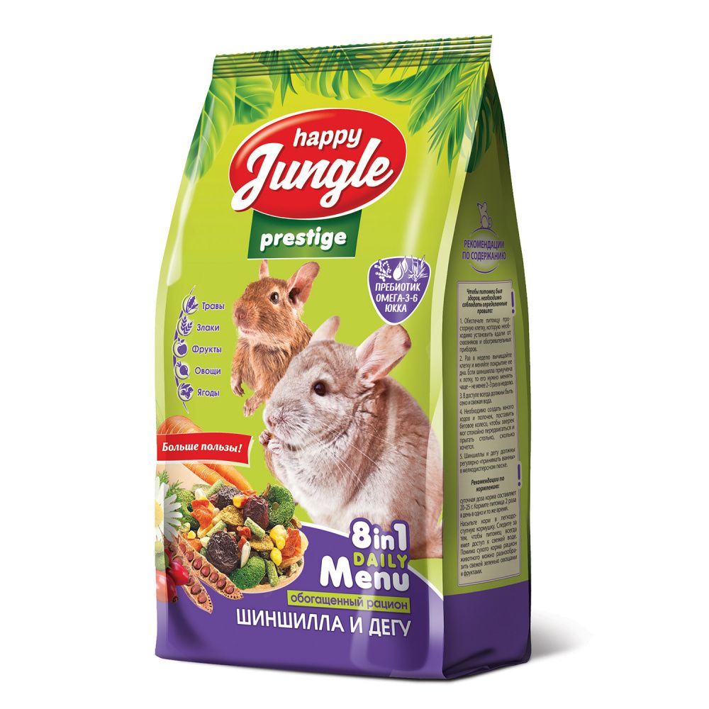 Корм для грызунов HAPPY JUNGLE Престиж для шиншилл и дегу 500г корм для кроликов happy jungle престиж 500г