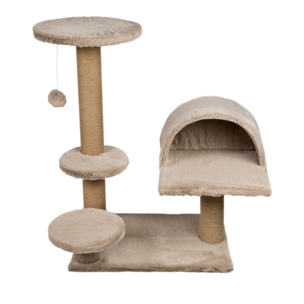 Котеточка для кошек DUBEX Cave комплекс с домиком и высоким столбиком бежевый 65x87x87см