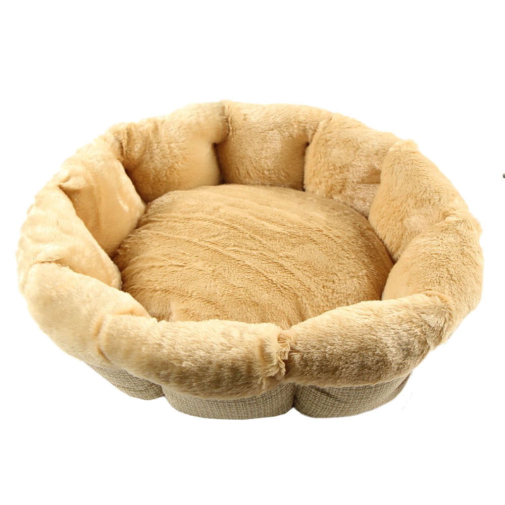 Лежак для животных PET CHOIСE круглый с бортом, меховой, коричневый 65х65х18см